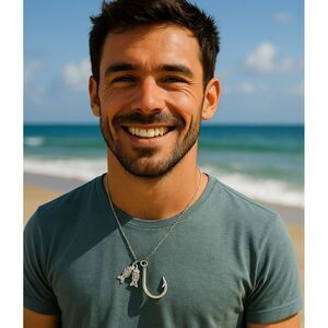 NEW Silver Fishhook Fish Necklace Mens Womens Unisex Jewelry